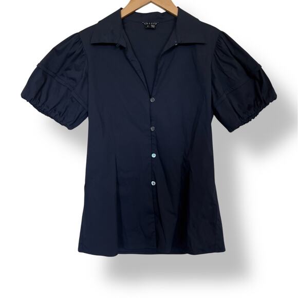 Theory Puffy Sleeve Black Button Down Blouse - Size Small - Picture 1 of 6